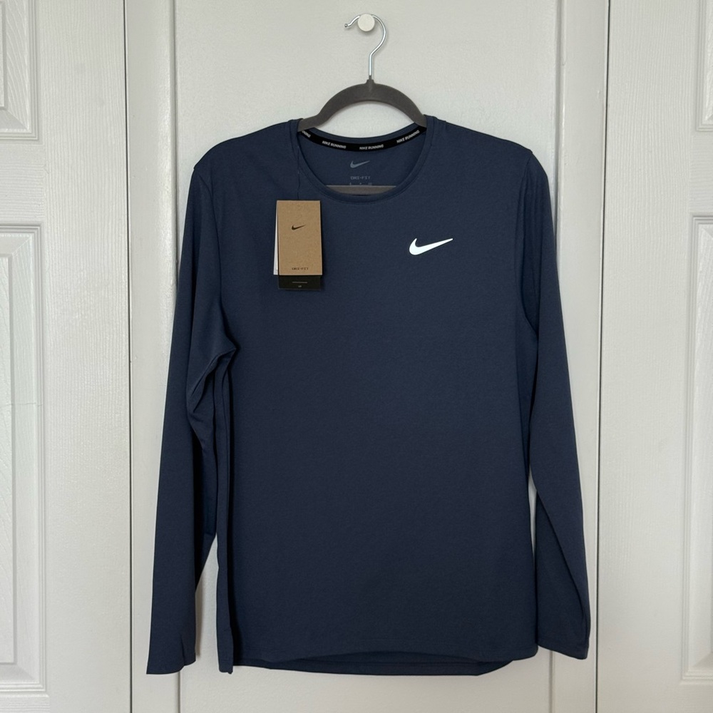 Nike Long-Sleeve Crew Shirt - Dark Blue with White Swoosh